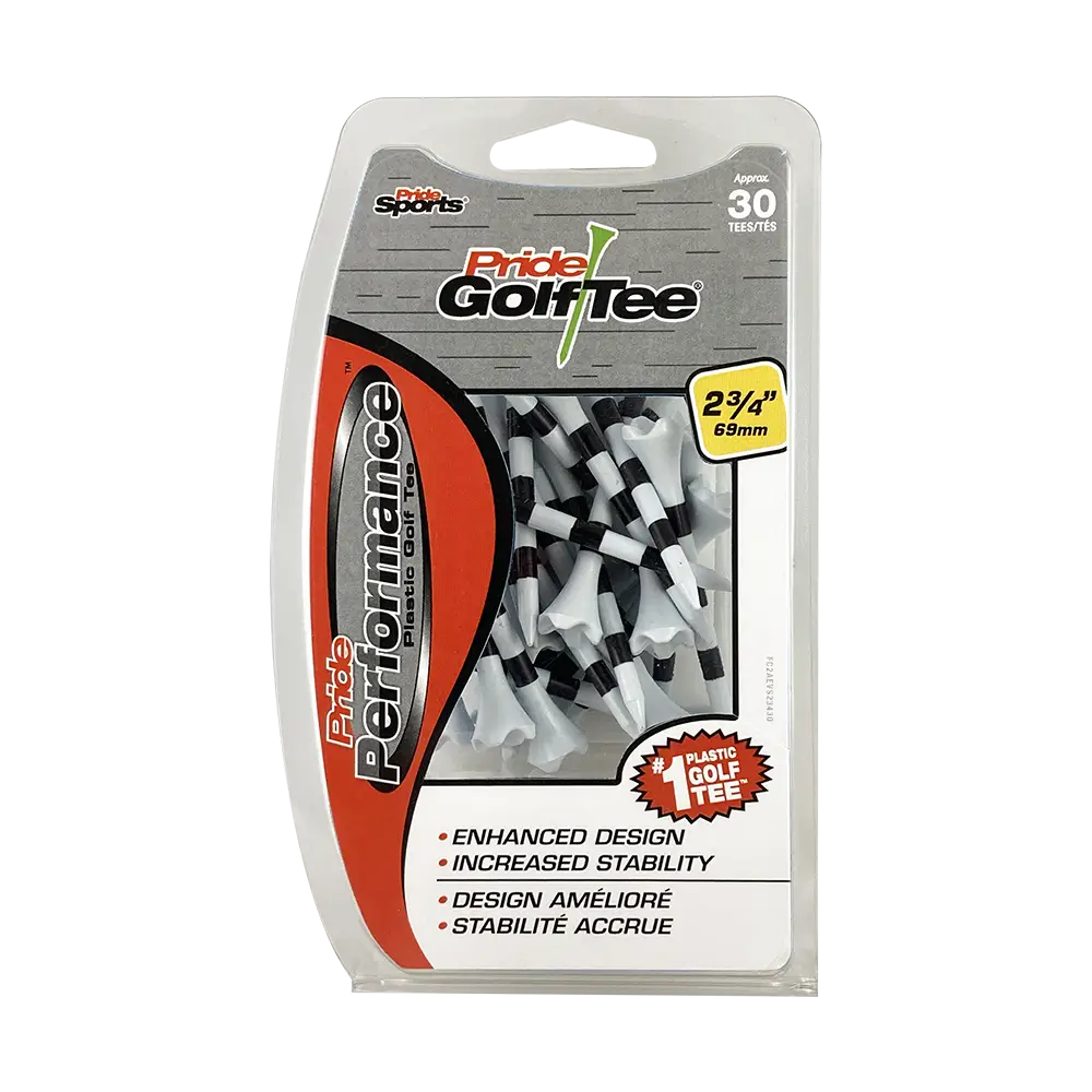 Pride Performance™ Plastic Tees - Striped - White - 30ct Packs - 2 3/4 or 3 1/4