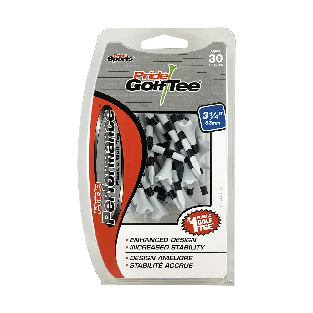 Pride Performance™ Plastic Tees - Striped - White - 30ct Packs - 2 3/4 or 3 1/4