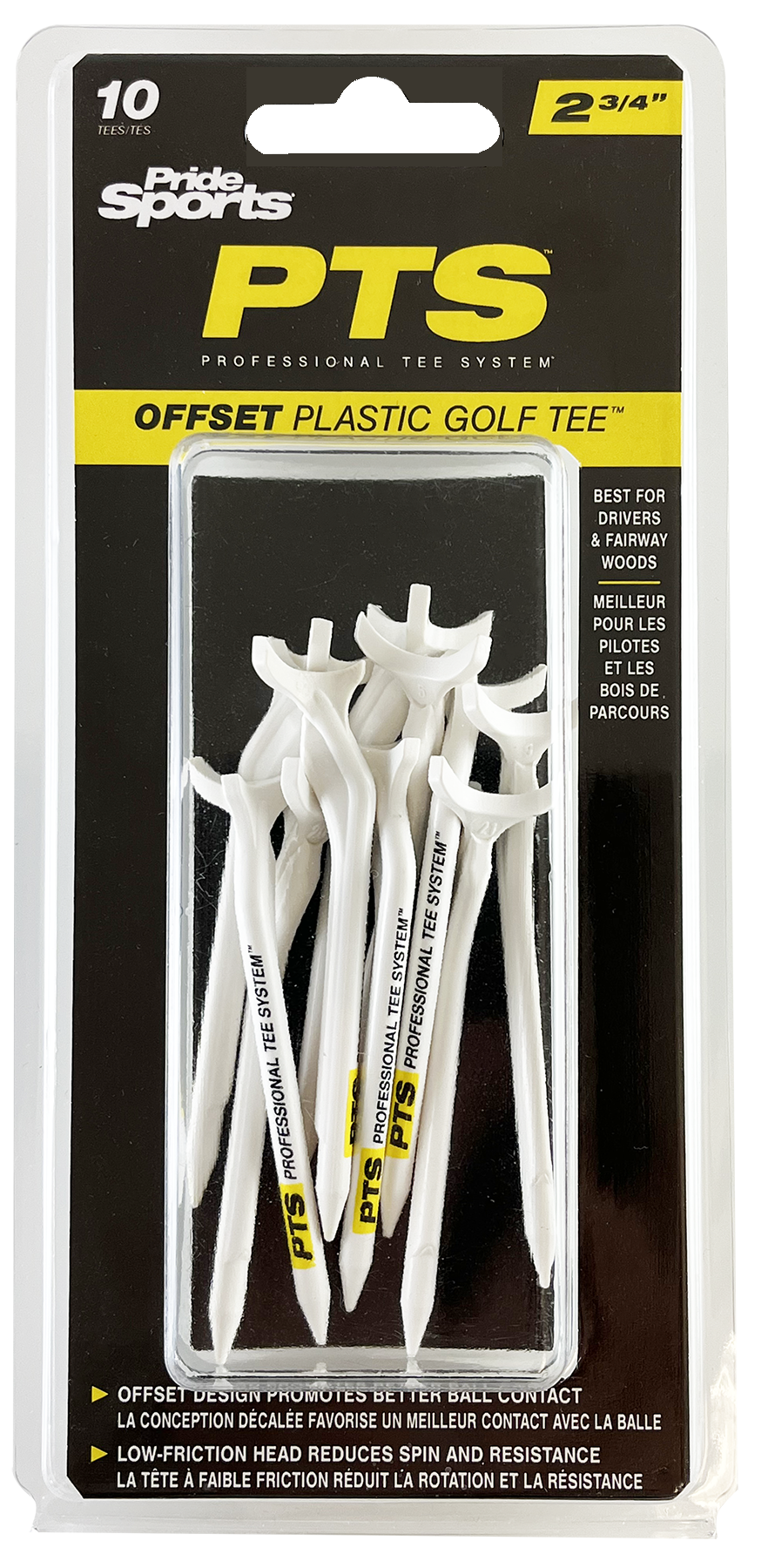PTS OFFSET Plastic Golf Tees - 2 3/4" - Yellow - 10CT