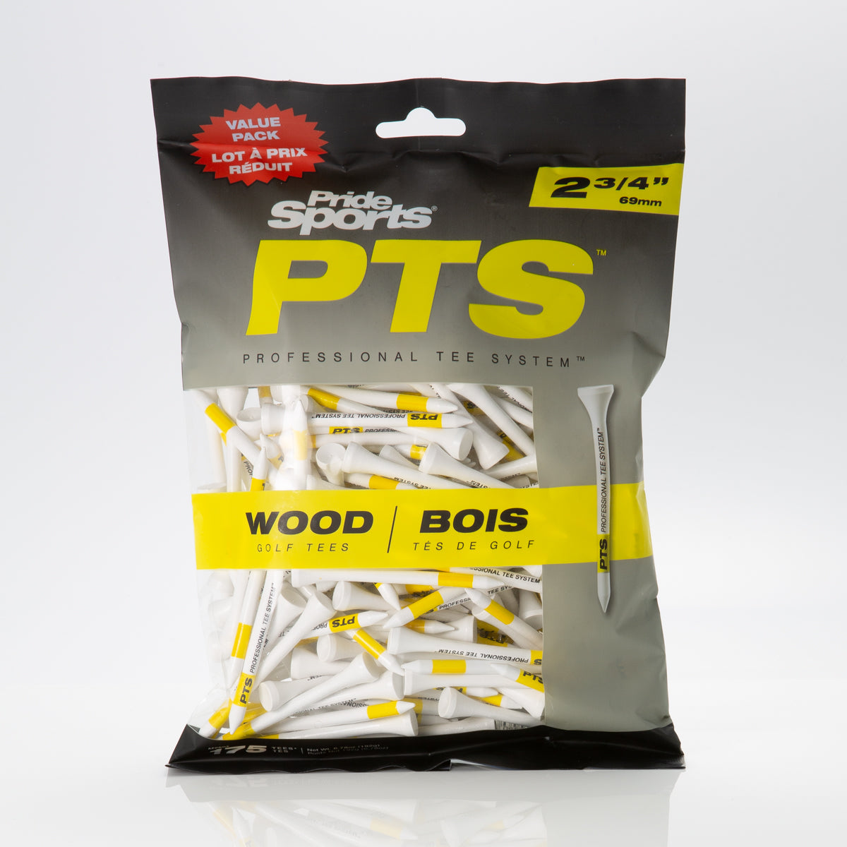 Pride PTS 2 3/4" ProLength Wood Tees - Yellow - 175ct