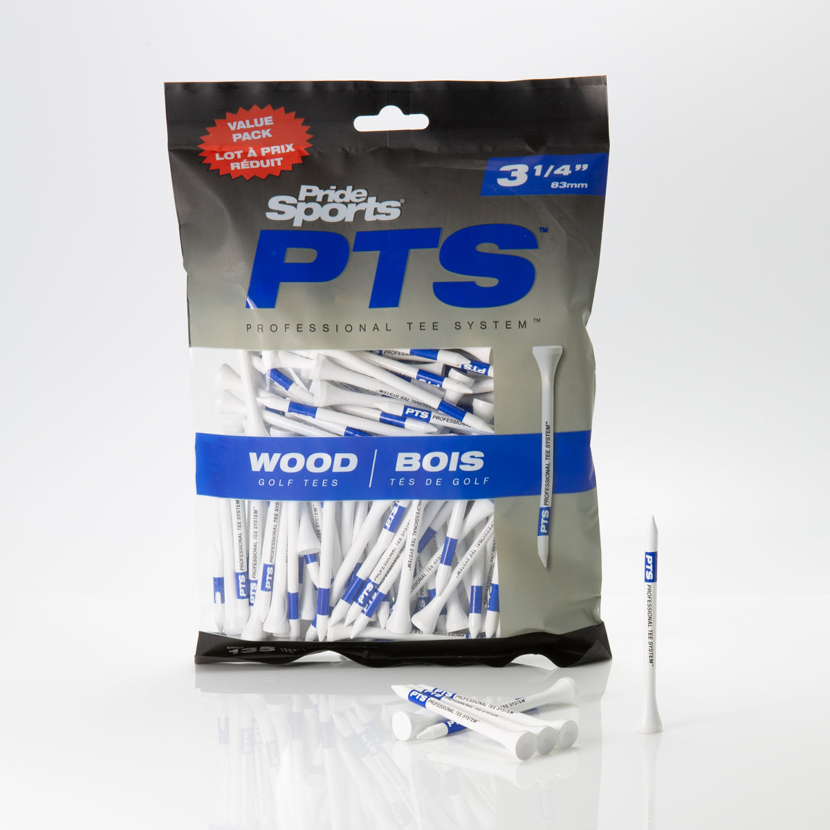 Pride PTS 3 1/4" ProLength Wood Tees - Blue - 135ct