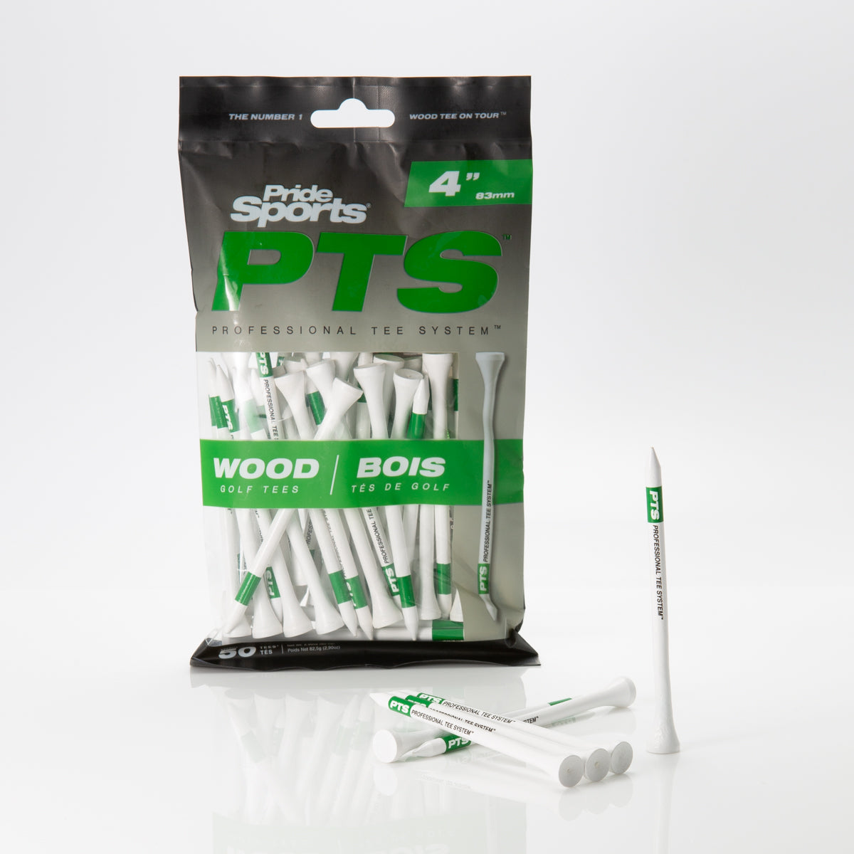 Pride PTS 4" ProLength Wood Tees - Green - 50ct