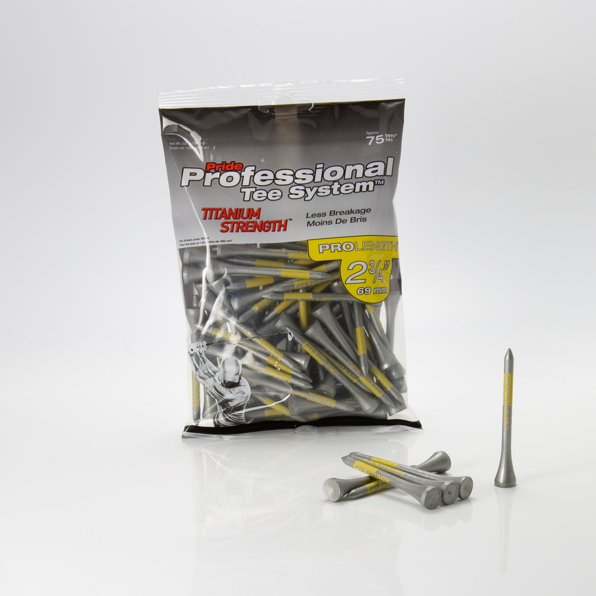 Pride PTS 2 3/4" ProLength Titanium Wood Tees - Yellow - 75ct
